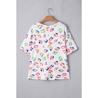 White Multicolor Leopard Print Textured Plus Size T Shirt - 1X thumbnail