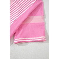 Pink Stripe Patchwork Colorblock Plus Size T Shirt - 1X thumbnail
