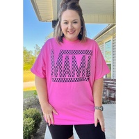 Bright Pink Checker MAMA Letter Printed Graphic Plus Size T Shirt - 1X thumbnail