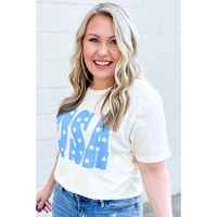 Sky Blue USA Graphic Crewneck Plus Size Patriotic Tee - 3X thumbnail