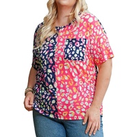 Plus Size Leopard Colorblock Short Sleeve Top - 1X thumbnail