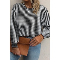 Black Stripe Drop Shoulder Puff Long Sleeve O Neck Plus Size T Shirt - 1X thumbnail