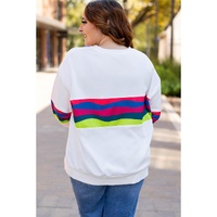 White Plus Size Colorful Striped Drop Shoulder Loose Sweatshirt - 1X thumbnail