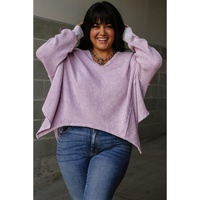 Orchid Petal Plus Size Waffle Knit Exposed Seam Flowy Top - 1X thumbnail