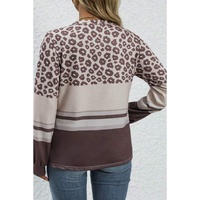 Coffee Plus Size Leopard Striped Long Sleeve Crew Neck Top - 1X thumbnail