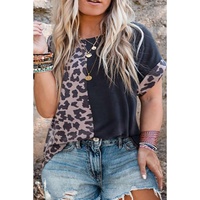 Black Half Leopard Patchwork Plus Size T-shirt - 3X thumbnail
