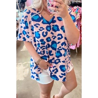 Pink Leopard Print V Neck Plus Size Tee - 2X thumbnail