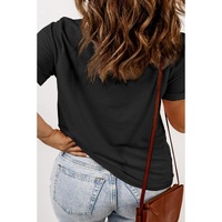 Black Round Neck Rolled Sleeve Plus Size T-shirt - 2X thumbnail