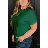 Dark Green Round Neck Rolled Sleeve Plus Size T-shirt - 2X thumbnail