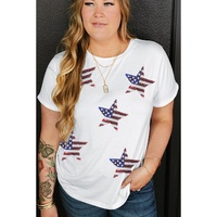 White Sequin American Flag Star Pattern Plus Size Tee - 3X thumbnail