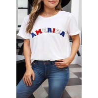 White AMERICA Chenille Embroidered Plus Size T Shirt - 1X thumbnail