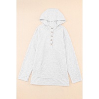 Gray Plus Size Kangaroo Pocket Henley Button Hoodie - 1X thumbnail