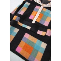 Black Plus Size Checkered Print Sherpa Henley Sweatshirt - 3X thumbnail