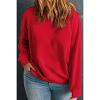 Racing Red Solid Crew Neck Drop Shoulder Plus Size Sweatshirt - 1X thumbnail