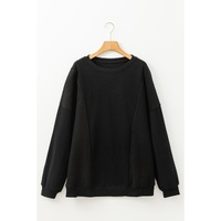 Black Loose Patchwork Crewneck Plus Size Sweatshirt - 3X thumbnail