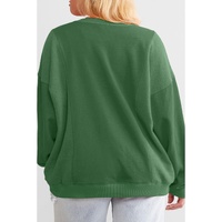 Blackish Green Loose Patchwork Crewneck Plus Size Sweatshirt - 1X thumbnail