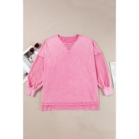 Pink Plus Size Mineral Wash Drop Shoulder Round Neck Sweatshirt - 2X thumbnail
