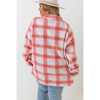 Pink Plus Size Tunic Plaid Sherpa Henley Sweatshirt - 3X thumbnail