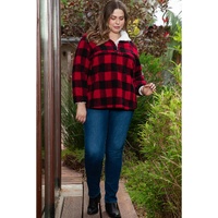 Red Plus Size Buffalo Plaid Sherpa Henley Sweatshirt - 3X thumbnail