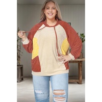 Orange Plus Size Colorblock Raglan Hoodie with Pockets - 1X thumbnail