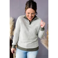 Green Striped Contrasting Trim Plus Size Henley Pullover - 2X thumbnail