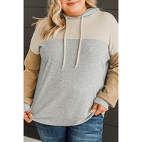Multicolour Plus Size Colorblock Drop Shoulder Ribbed Knit Hoodie - 1X thumbnail