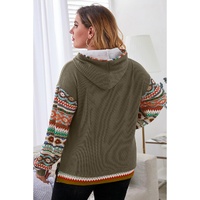 Jungle Green Aztec Patchwork Sleeve Waffle Drawstring Plus Hoodie - 4X thumbnail