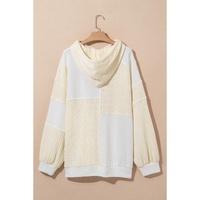 Beige Textured Patchwork Exposed Seam Plus Size Hoodie - 2X thumbnail
