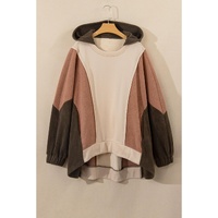 Brown Exposed Seam Colorblock Plus Size Hoodie - 4X thumbnail
