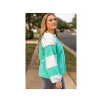 Aruba Blue Colorblock Patchwork Cross Seam Plus Sweatshirt - 2X thumbnail
