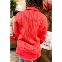 Tomato Red Cable Textured Quarter Zip Pocketed Plus Size Pullover - 4X thumbnail