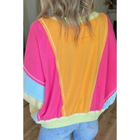 Rose Red Plus Size Colorblock Patchwork Exposed Seam Sweatshirt - 3X thumbnail