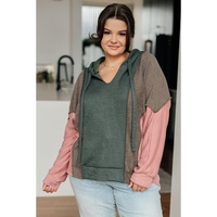 Breen Plus Size Colorblock Patchwork V Neck Hoodie - 1X thumbnail