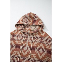 Red Plus Size Western Fashion Aztec Patterned Half Zip High Neck Hoodie - 4X thumbnail