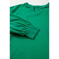 Bright Green Exposed Seam Notched Neck Drop Shoulder Plus Sweatshirt - 1X thumbnail