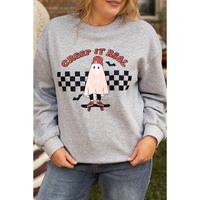 Light Grey Creep It Real Ghost Print Plus Size Sweatshirt - 2X thumbnail