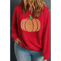 Racing Red Halloween Glitter Pumpkin Pattern Plus Size Sweatshirt - 3X thumbnail