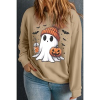 Apricot Cute Ghost Pumpkin Printed Plus Size Halloween Sweatshirt - 1X thumbnail