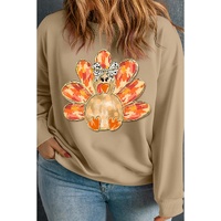 Apricot Bow Turkey Printed Plus Size Pullover Sweatshirt - 1X thumbnail