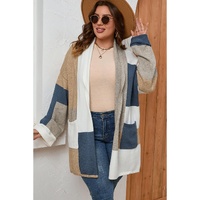 Multicolor Plus Size Colorblock Knit Cardigan - 1X thumbnail