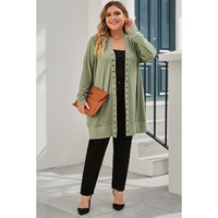 Green Plus Size Snap Buttons Front Knit Cardigan - 1X thumbnail