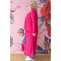 Strawberry Pink Plus Size Side Split Pockets Duster Cardigan - 1X thumbnail