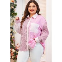 Pink Stripe Print Colorblock Plus Size Shirt - 4X thumbnail