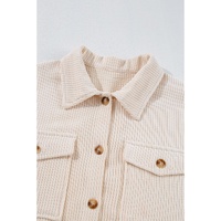 Oatmeal Textured Flap Pockets Buttoned Plus Size Shacket - 4X thumbnail