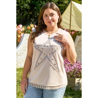 Parchment Studded Star Lace Patchwork Hem Plus Size Tank Top - 2X thumbnail