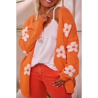 Orange Flower Pattern Drop Shoulder Plus Size Cardigan - 2X thumbnail