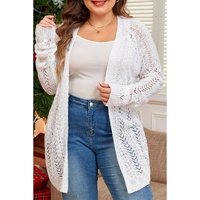 White Plus Size Eyelet Knit Open Front Cardigan - 3X thumbnail