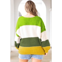 Green Plus Size Color Block Patchwork Sweater - 2X thumbnail