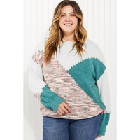 Multicolor Scalloped Color Block Plus Size Sweater - 1X thumbnail