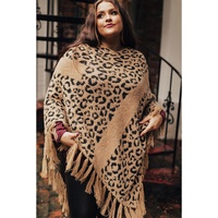 Leopard Plus Size Tasseled Hem Draped Poncho - One Size thumbnail
